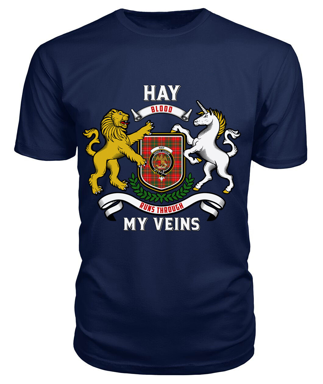Hay Modern Tartan Crest 2D T-shirt - Blood Runs Through My Veins Style