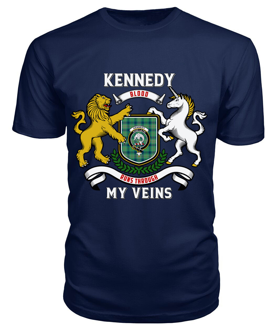 Kennedy Ancient Tartan Crest 2D T-shirt - Blood Runs Through My Veins Style