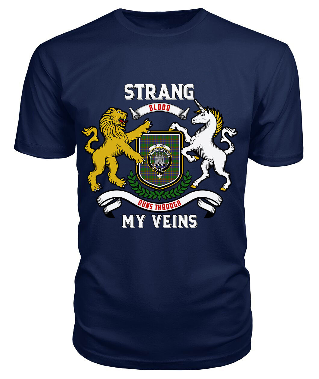 Strang (or Strange) Tartan Crest 2D T-shirt - Blood Runs Through My Veins Style