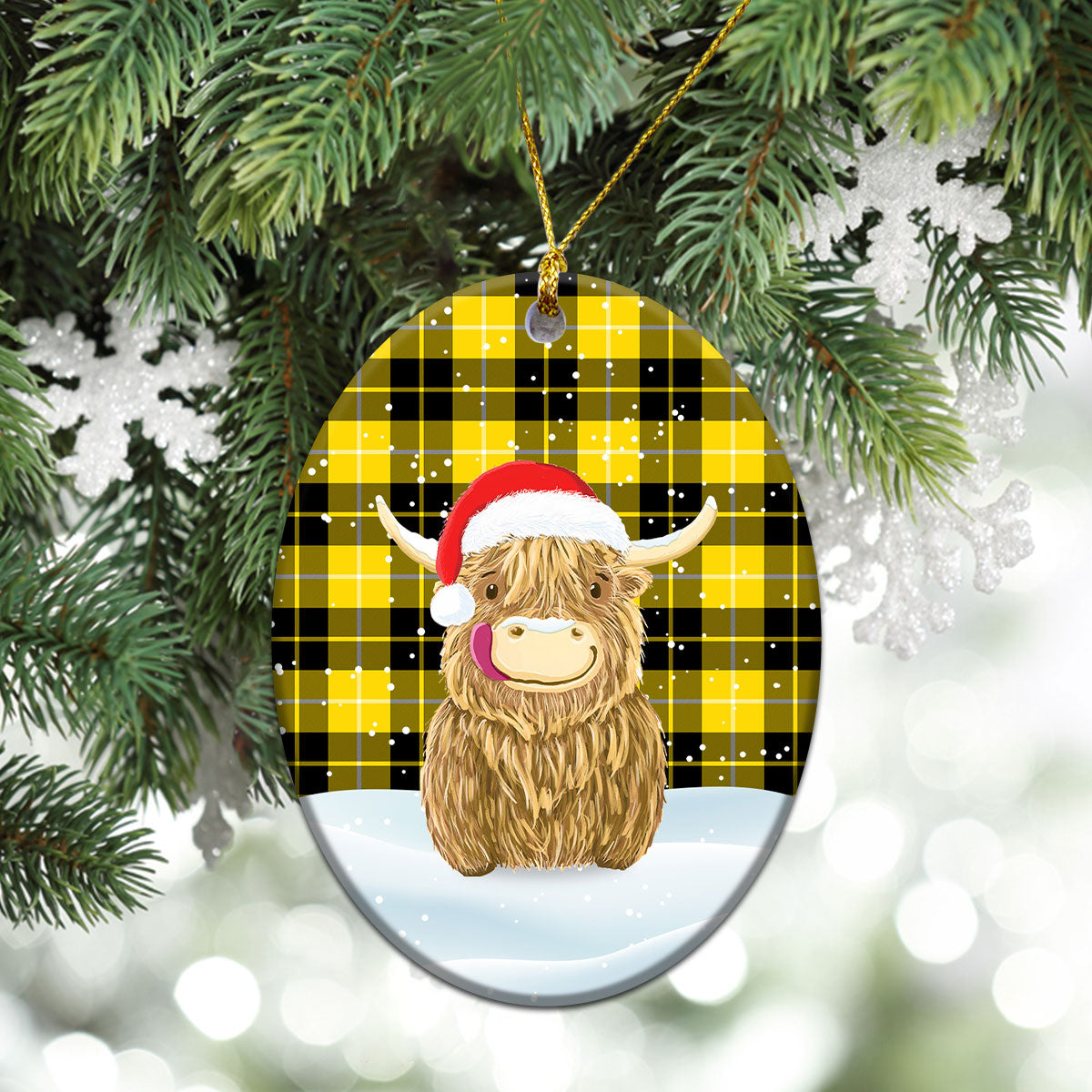 Barclay Dress Modern Tartan Christmas Ceramic Ornament - Highland Cows Style