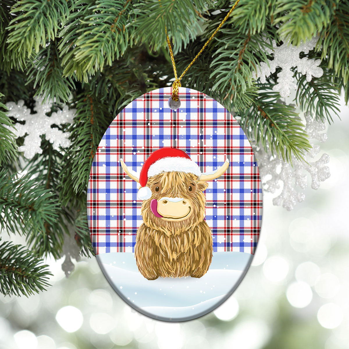 Boswell Modern Tartan Christmas Ceramic Ornament - Highland Cows Style