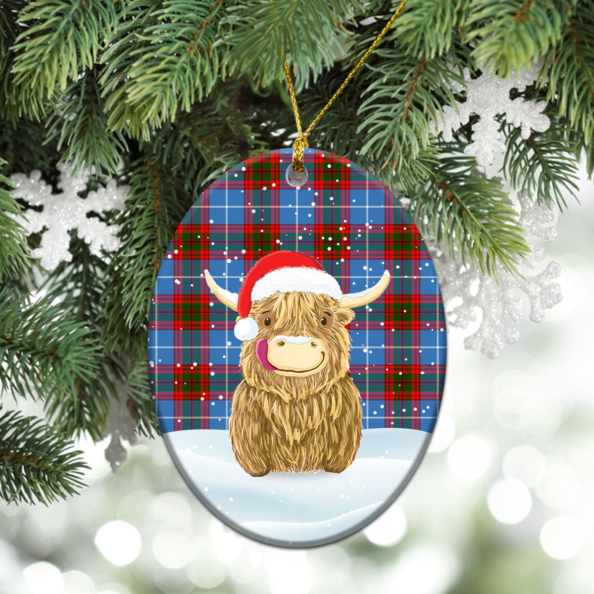 Dalmahoy Tartan Christmas Ceramic Ornament - Highland Cows Style