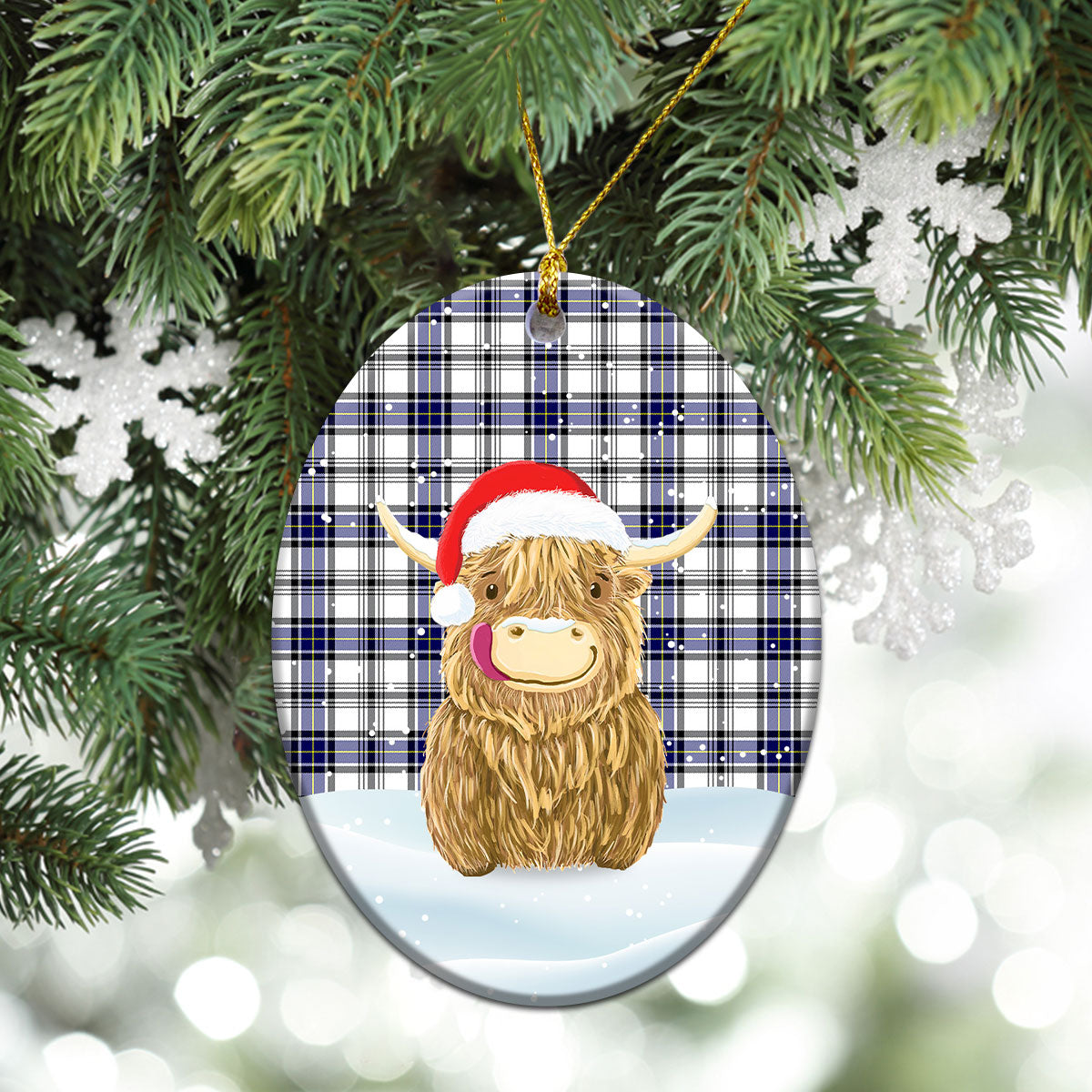 Hannay Modern Tartan Christmas Ceramic Ornament - Highland Cows Style