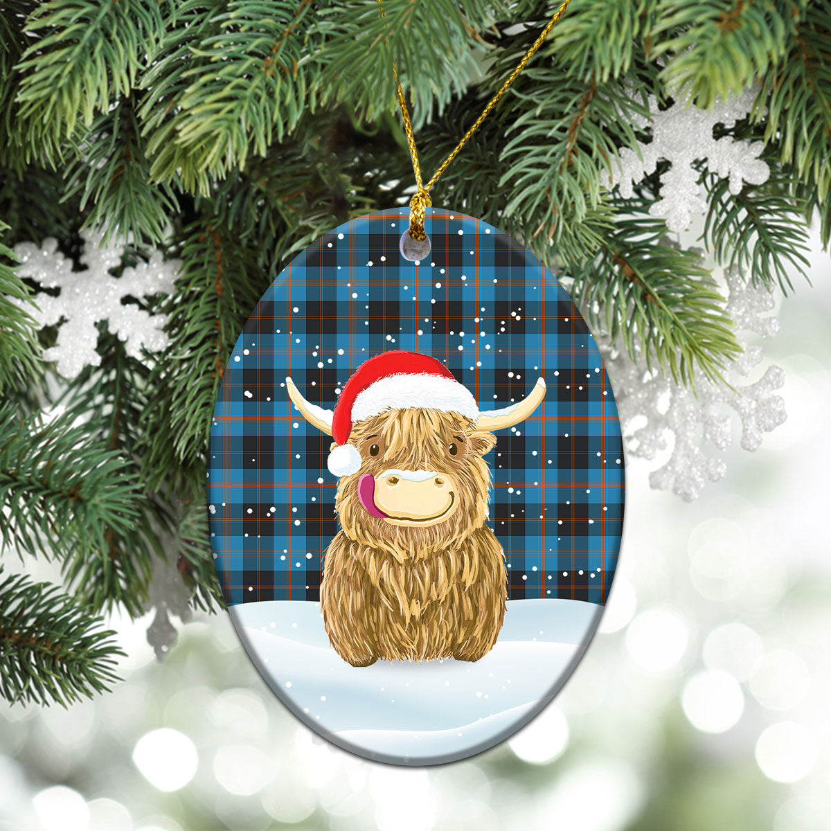 Horsburgh Tartan Christmas Ceramic Ornament - Highland Cows Style