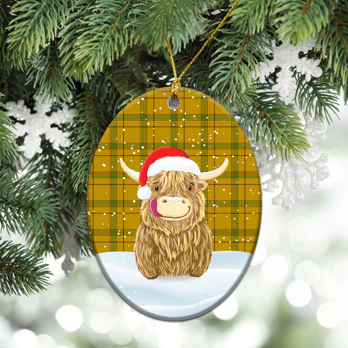 Houston Tartan Christmas Ceramic Ornament - Highland Cows Style