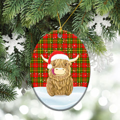 Leask Tartan Christmas Ceramic Ornament - Highland Cows Style