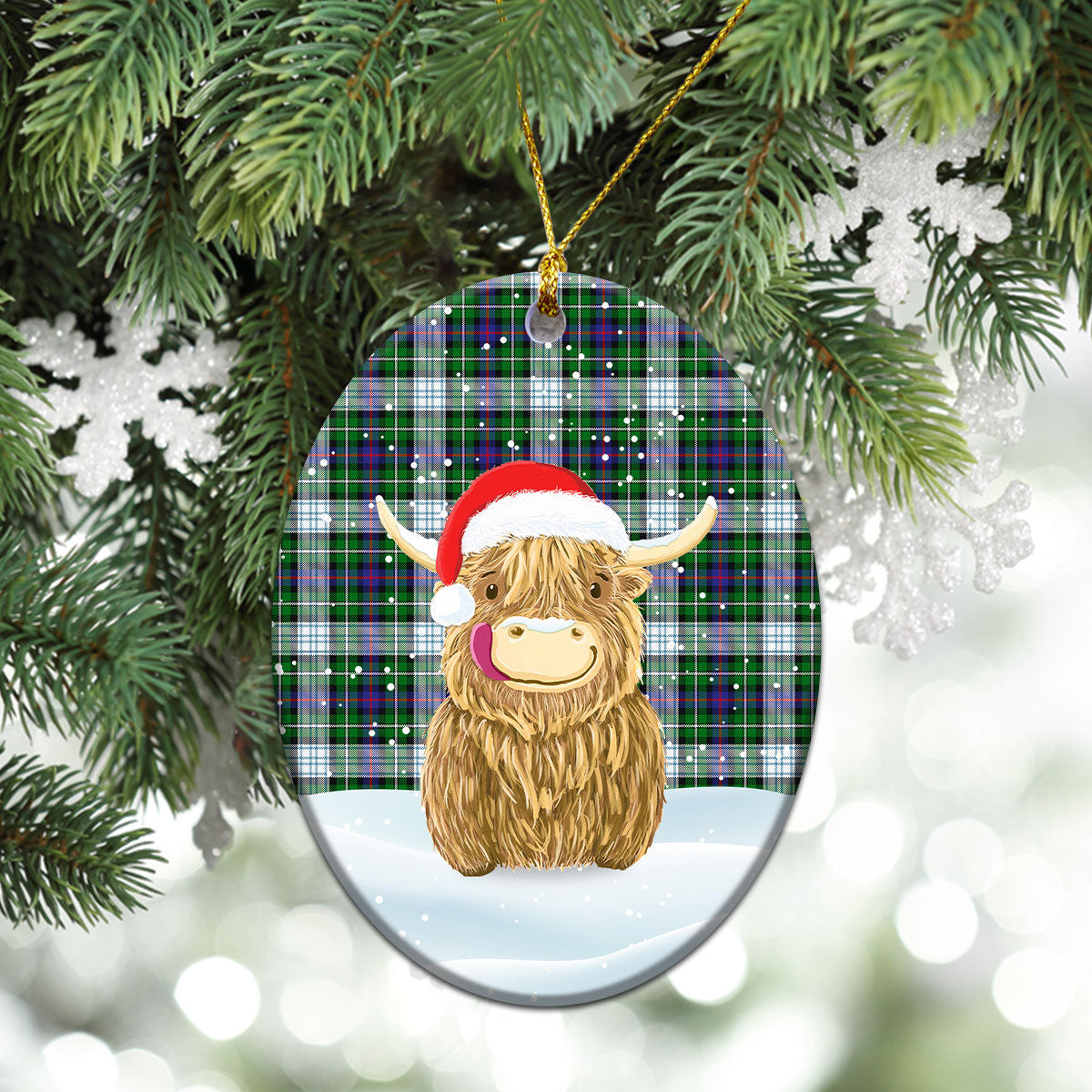 MacKenzie Dress Modern Tartan Christmas Ceramic Ornament - Highland Cows Style