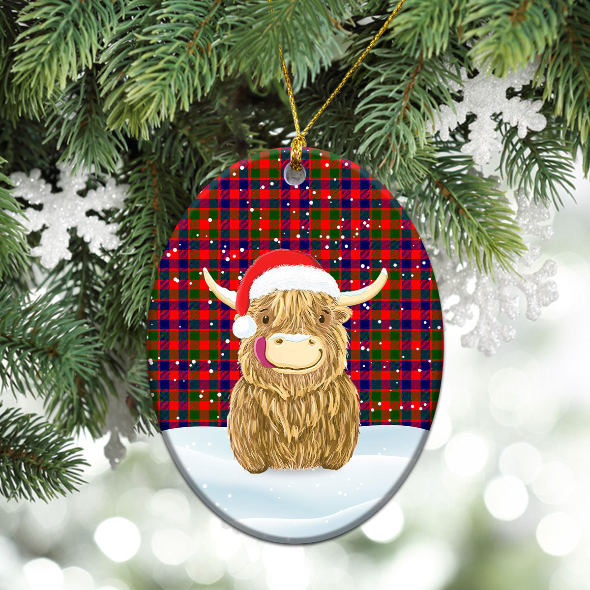 McGowan Tartan Christmas Ceramic Ornament - Highland Cows Style