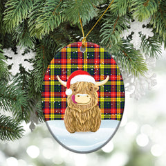 McIndoe Tartan Christmas Ceramic Ornament - Highland Cows Style