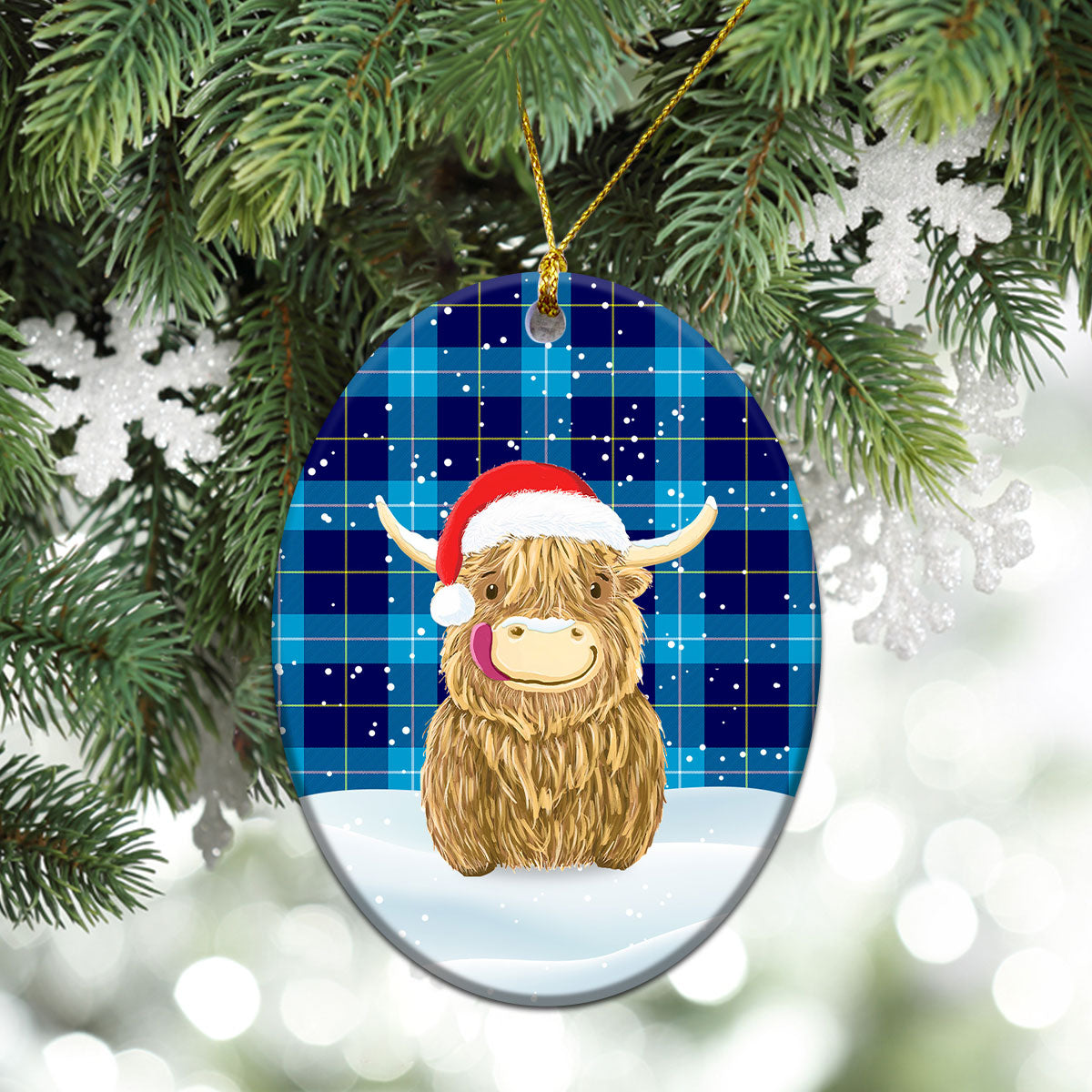 McKerrell Tartan Christmas Ceramic Ornament - Highland Cows Style