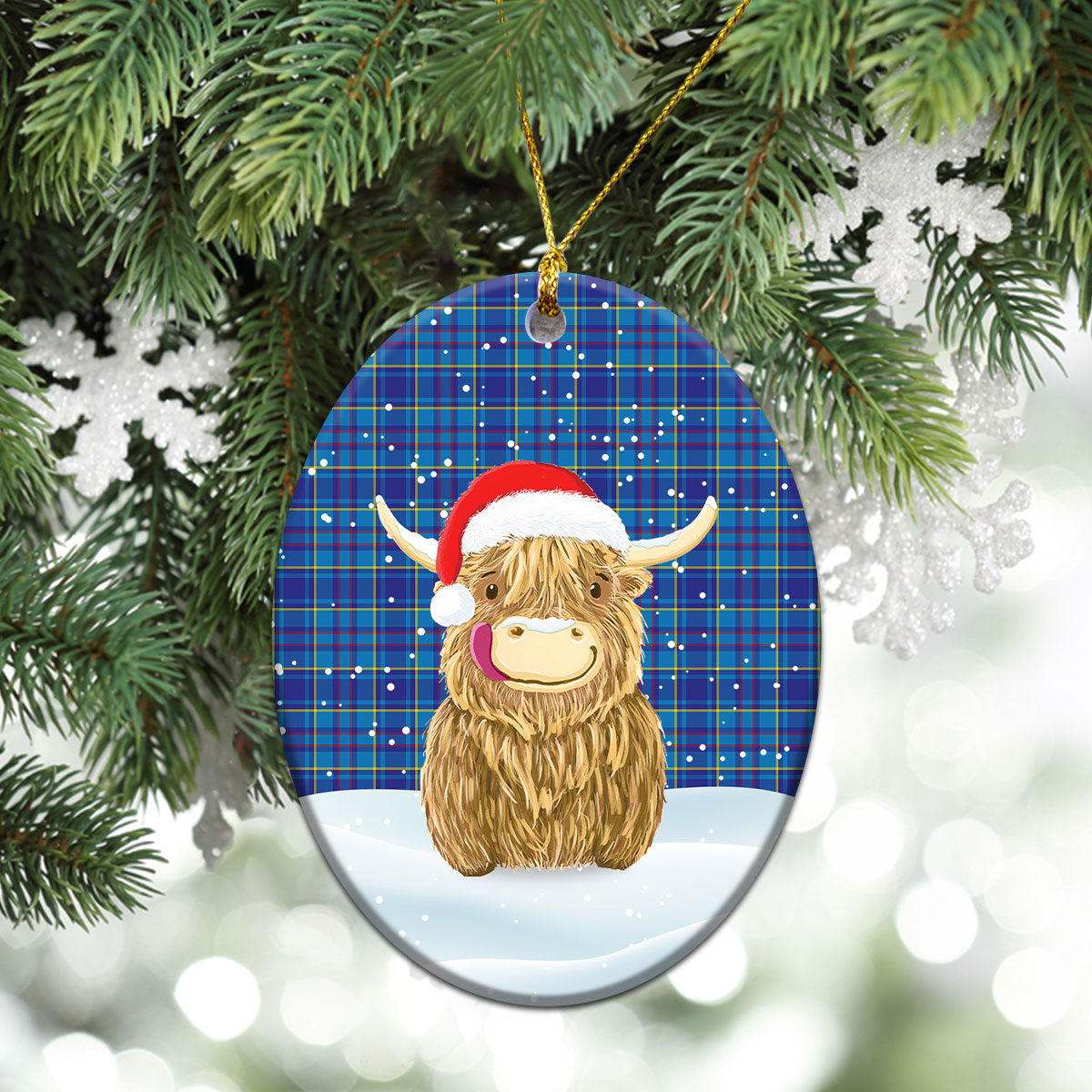 Mercer Modern Tartan Christmas Ceramic Ornament - Highland Cows Style
