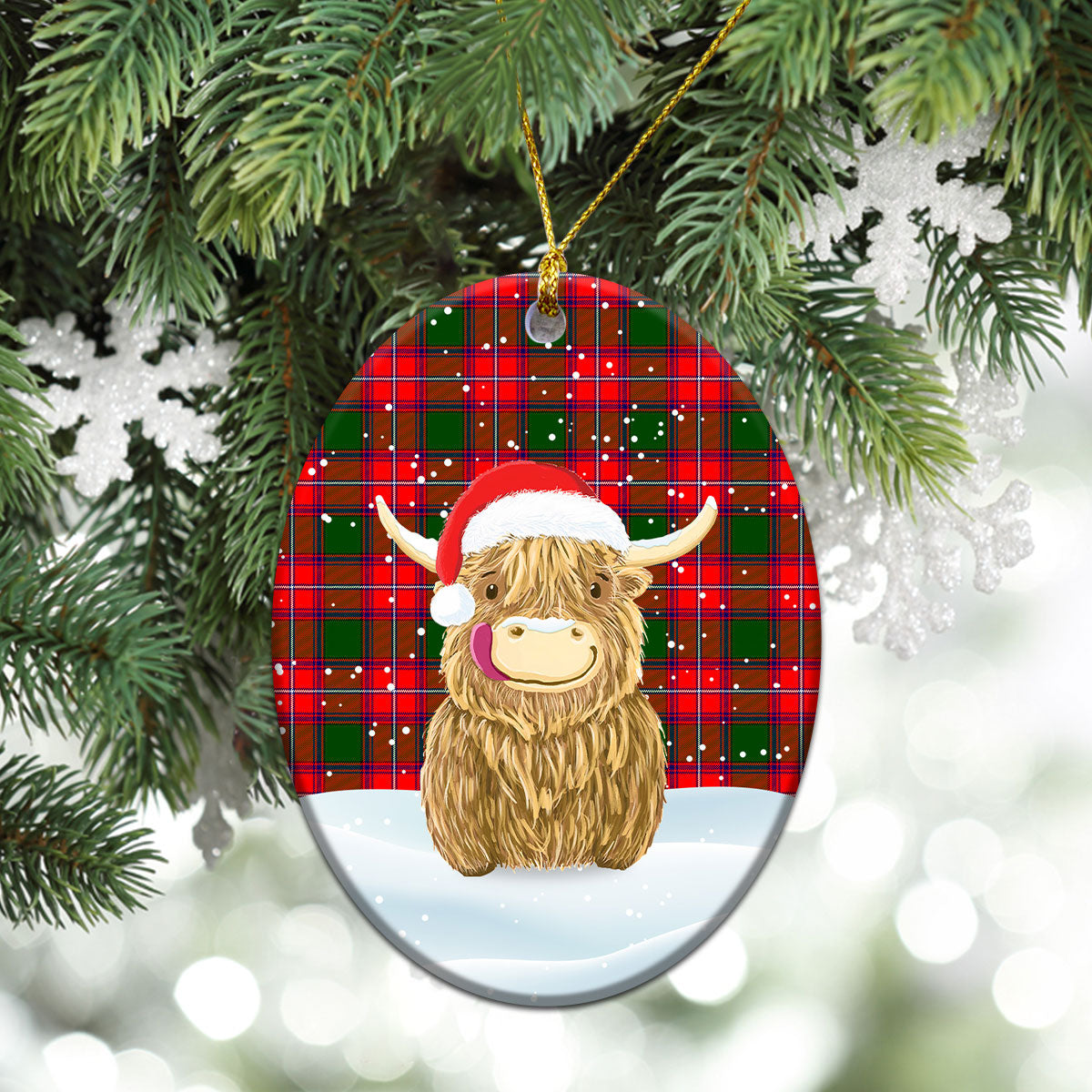 Rattray Modern Tartan Christmas Ceramic Ornament - Highland Cows Style