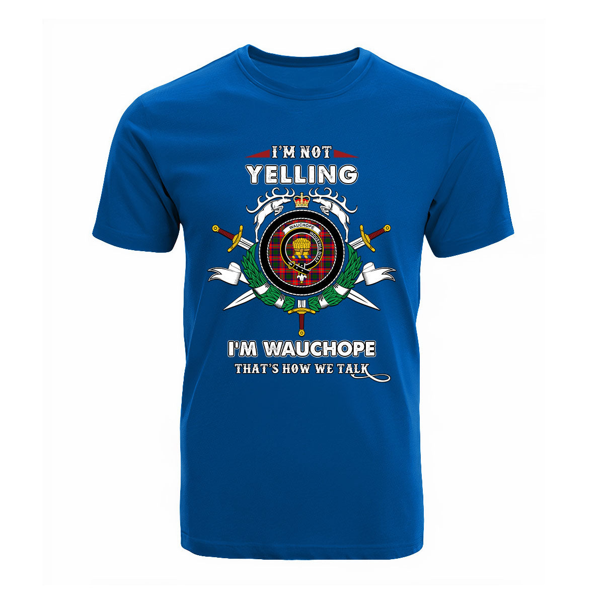 Wauchope Tartan Crest T-shirt - I'm not yelling style