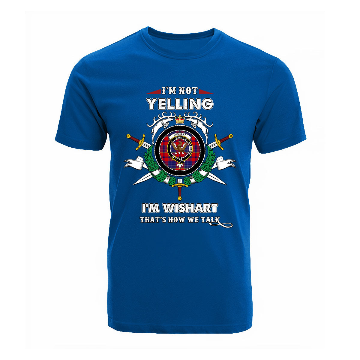 Wishart Tartan Crest T-shirt - I'm not yelling style
