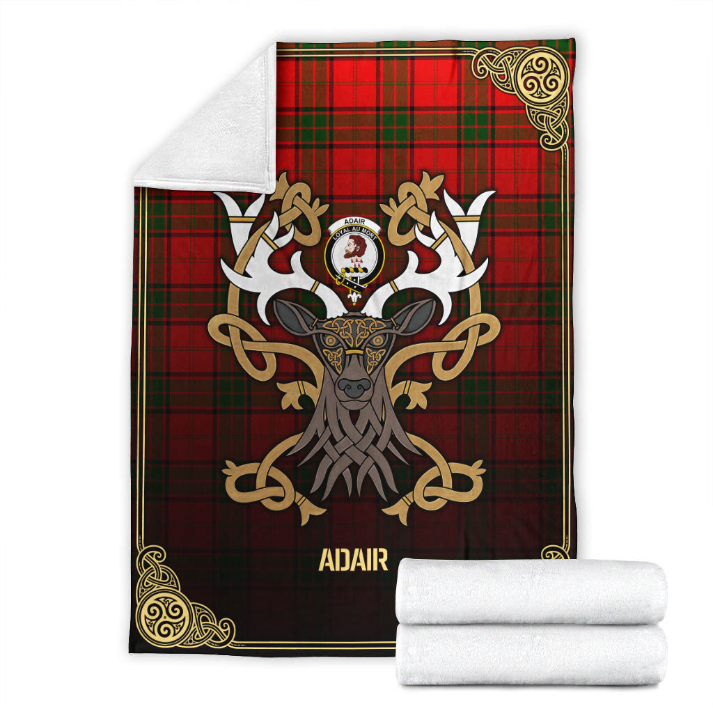 Adair Modern Tartan Crest Premium Blanket - Celtic Stag style
