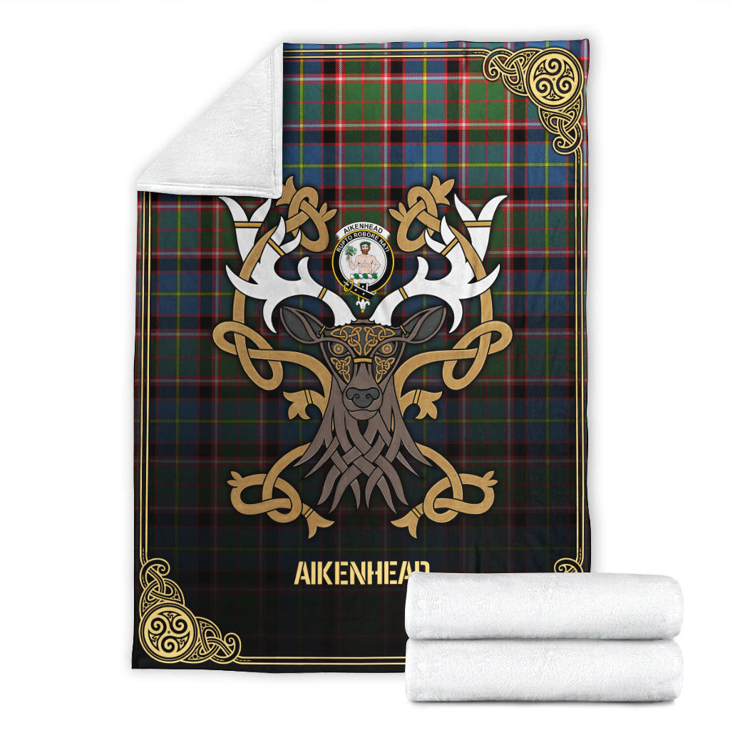 Aikenhead Tartan Crest Premium Blanket - Celtic Stag style