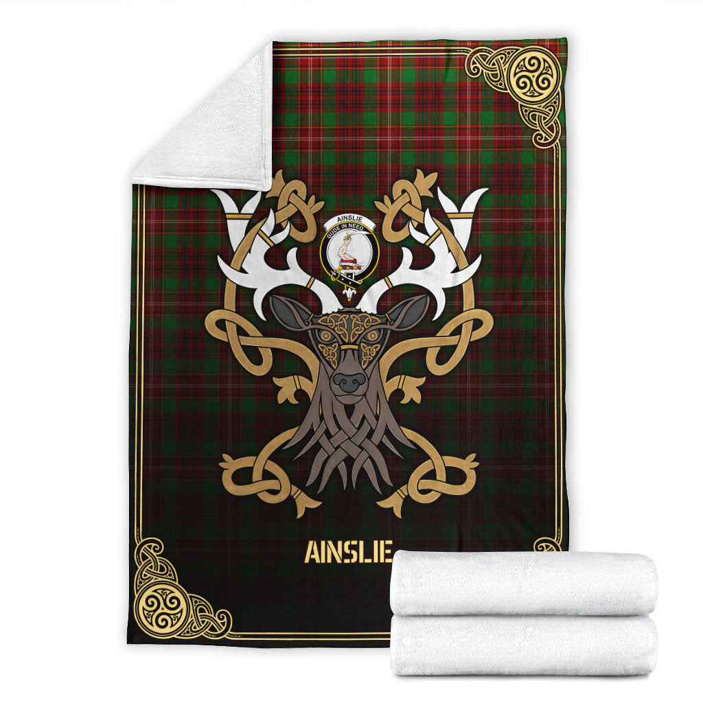 Ainslie Tartan Crest Premium Blanket - Celtic Stag style