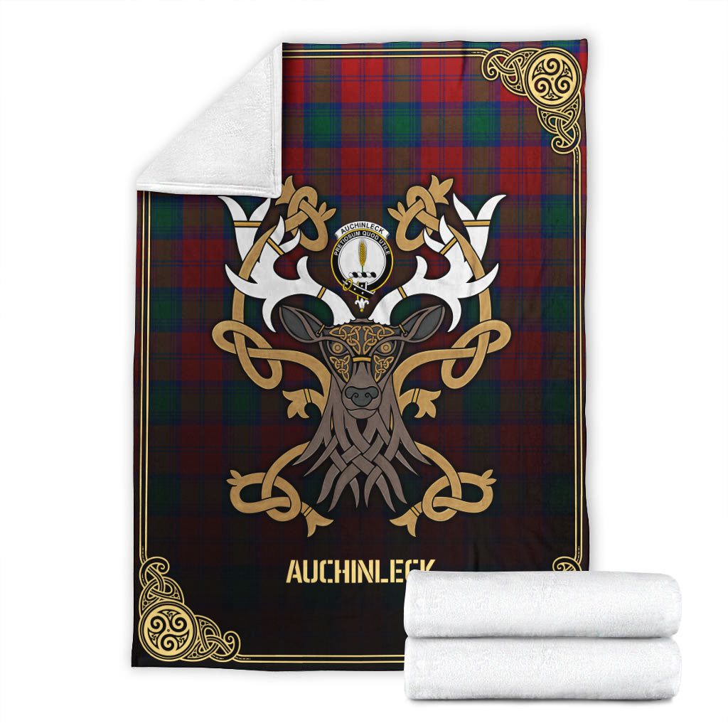 Auchinleck Tartan Crest Premium Blanket - Celtic Stag style