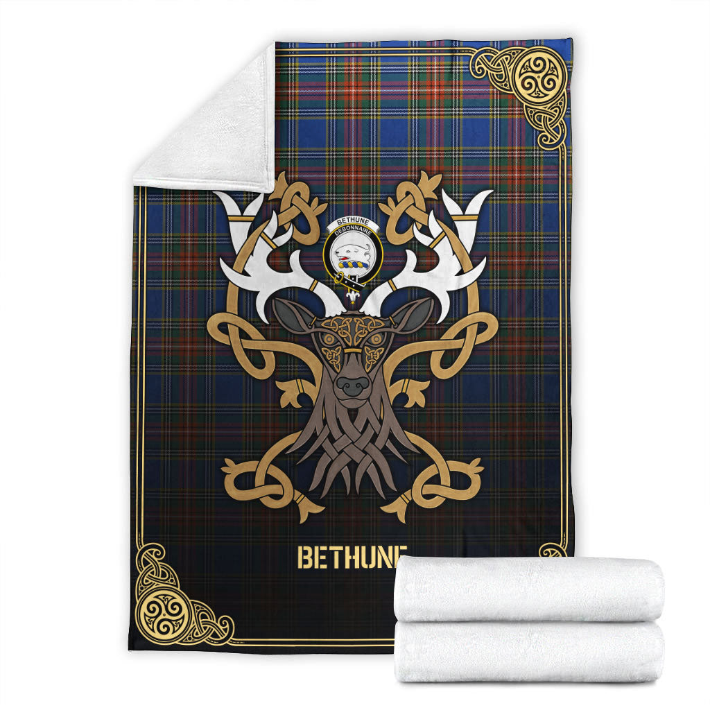 Bethune Ancient Tartan Crest Premium Blanket - Celtic Stag style