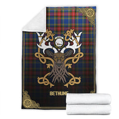 Bethune Modern Tartan Crest Premium Blanket - Celtic Stag style