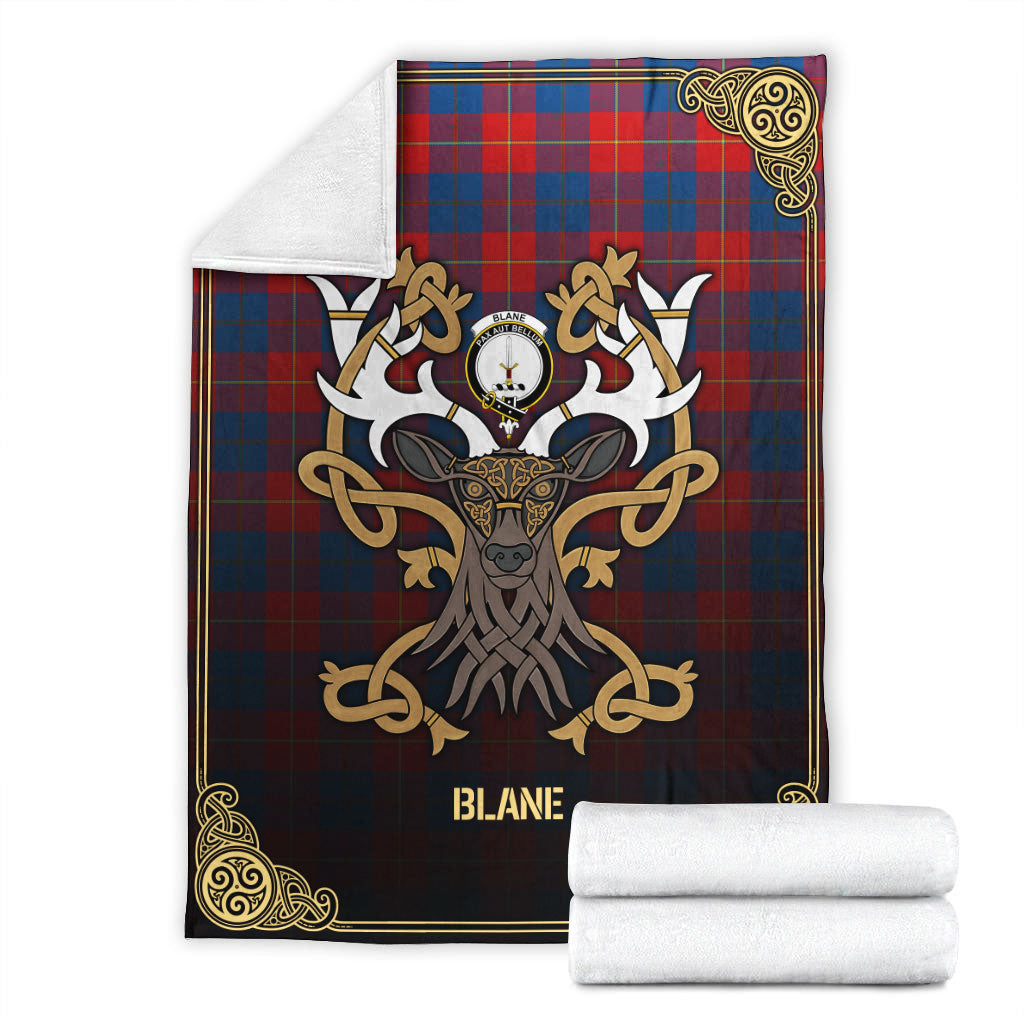 Blane Tartan Crest Premium Blanket - Celtic Stag style