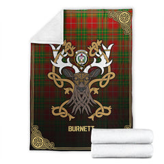 Burnett Ancient Tartan Crest Premium Blanket - Celtic Stag style
