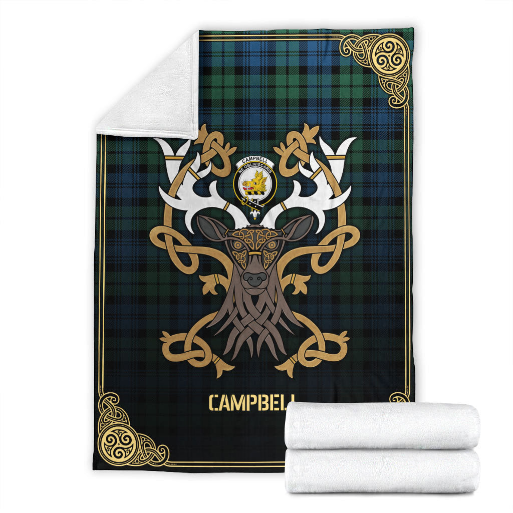 Campbell Ancient 02 Tartan Crest Premium Blanket - Celtic Stag style