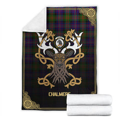 Chalmers Tartan Crest Premium Blanket - Celtic Stag style