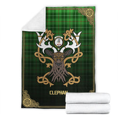 Clephan (or Clephane) Tartan Crest Premium Blanket - Celtic Stag style