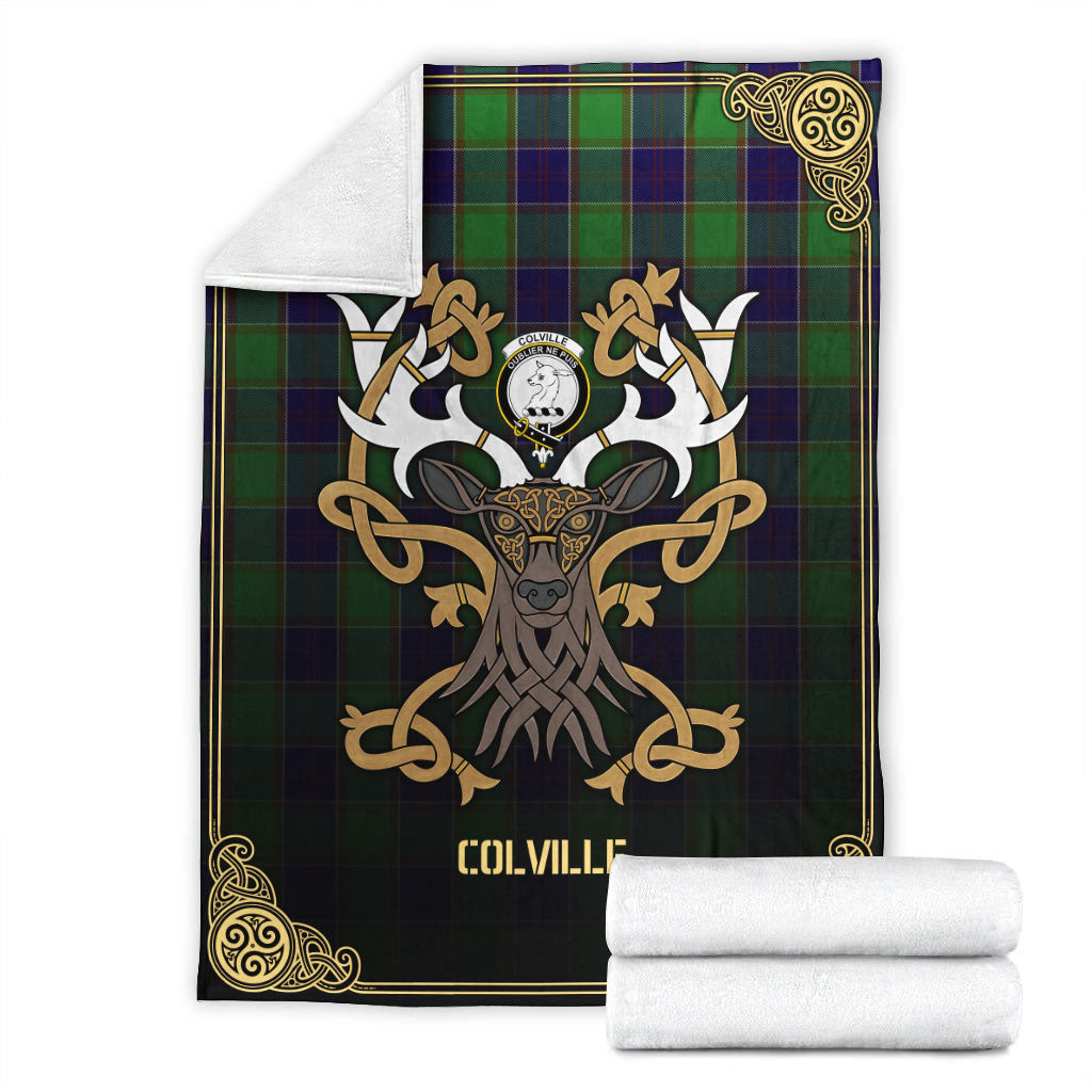 Colville Tartan Crest Premium Blanket - Celtic Stag style