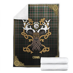 Craig Ancient Tartan Crest Premium Blanket - Celtic Stag style