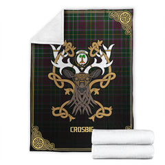 Crosbie (or Crosby) Tartan Crest Premium Blanket - Celtic Stag style