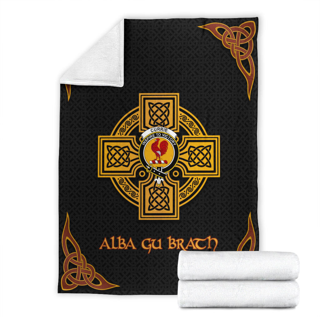 Currie or Curry Crest Premium Blanket - Black Celtic Cross Style