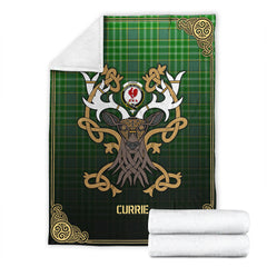 Currie or Curry Tartan Crest Premium Blanket - Celtic Stag style