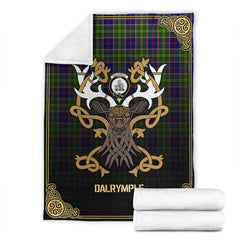Dalrymple Tartan Crest Premium Blanket - Celtic Stag style