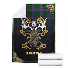 Elphinstone Tartan Crest Premium Blanket - Celtic Stag style