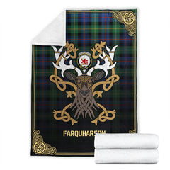 Farquharson Ancient Tartan Crest Premium Blanket - Celtic Stag style