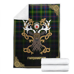Farquharson Modern Tartan Crest Premium Blanket - Celtic Stag style