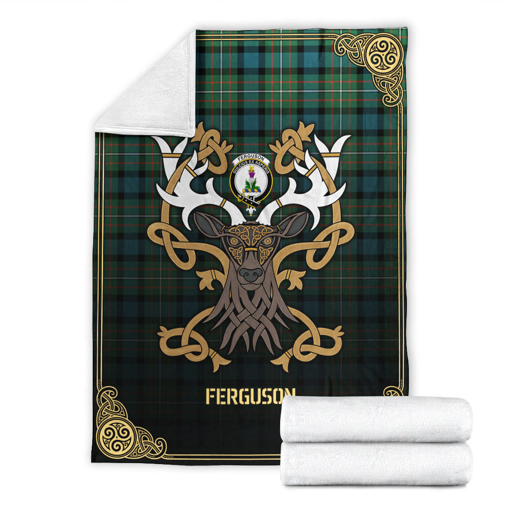 Ferguson Ancient Tartan Crest Premium Blanket - Celtic Stag style