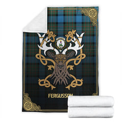 Fergusson Ancient Tartan Crest Premium Blanket - Celtic Stag style