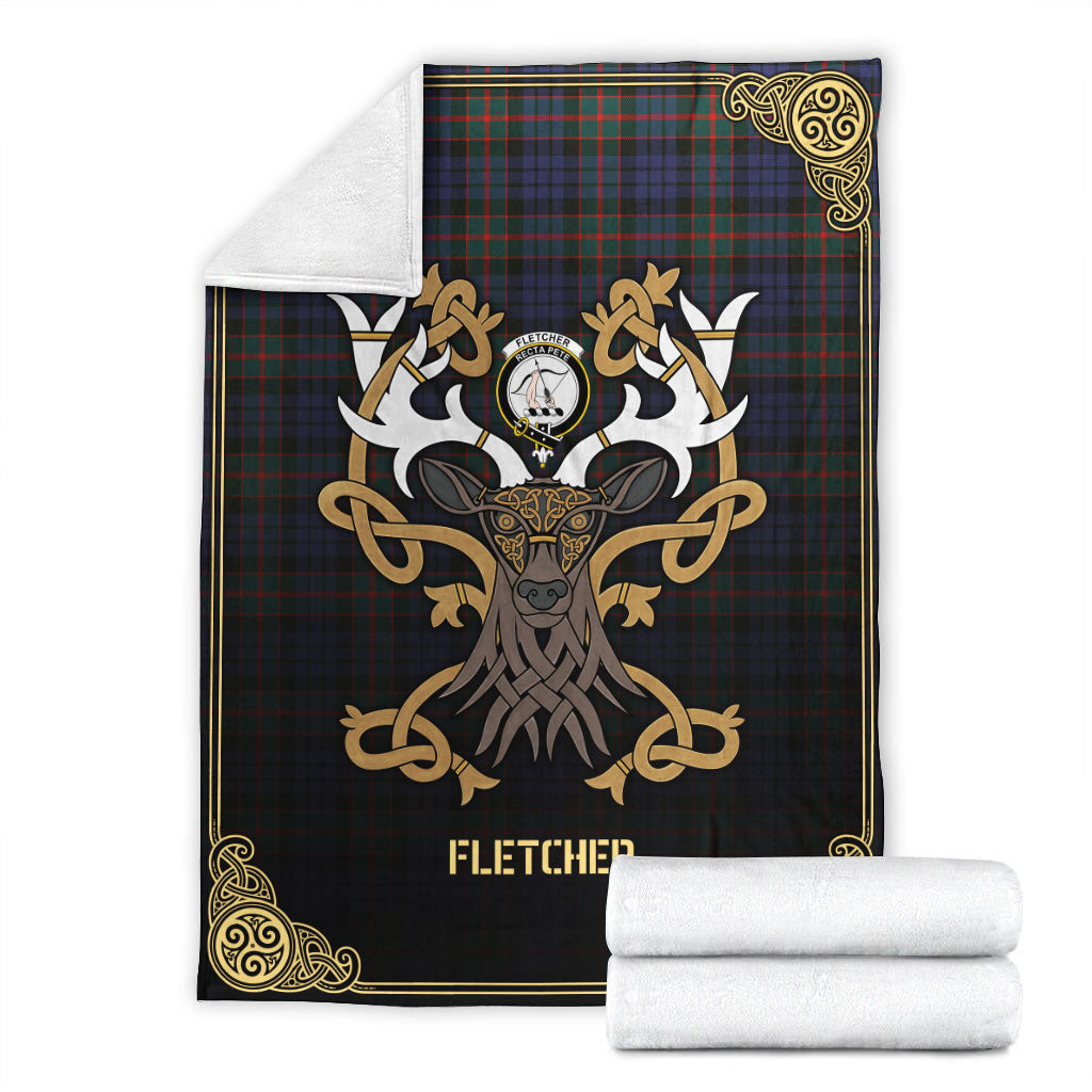 Fletcher of Dunans Tartan Crest Premium Blanket - Celtic Stag style