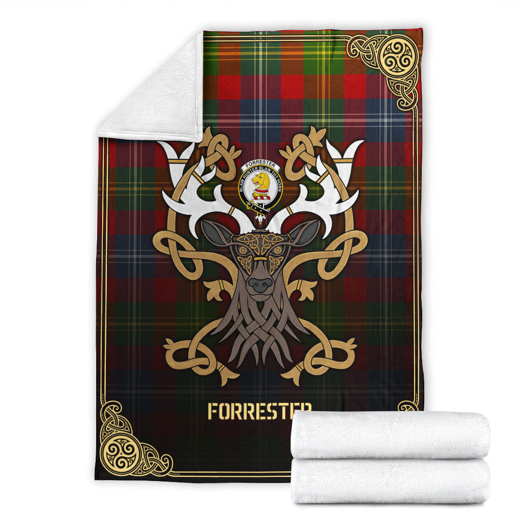 Forrester Tartan Crest Premium Blanket - Celtic Stag style