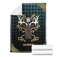 Galbraith Ancient Tartan Crest Premium Blanket - Celtic Stag style