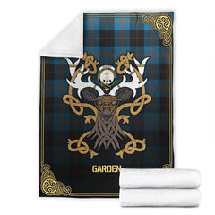 Garden Tartan Crest Premium Blanket - Celtic Stag style