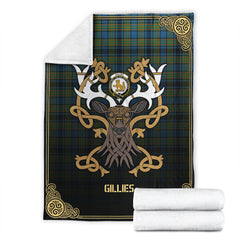 Gillies Ancient Tartan Crest Premium Blanket - Celtic Stag style
