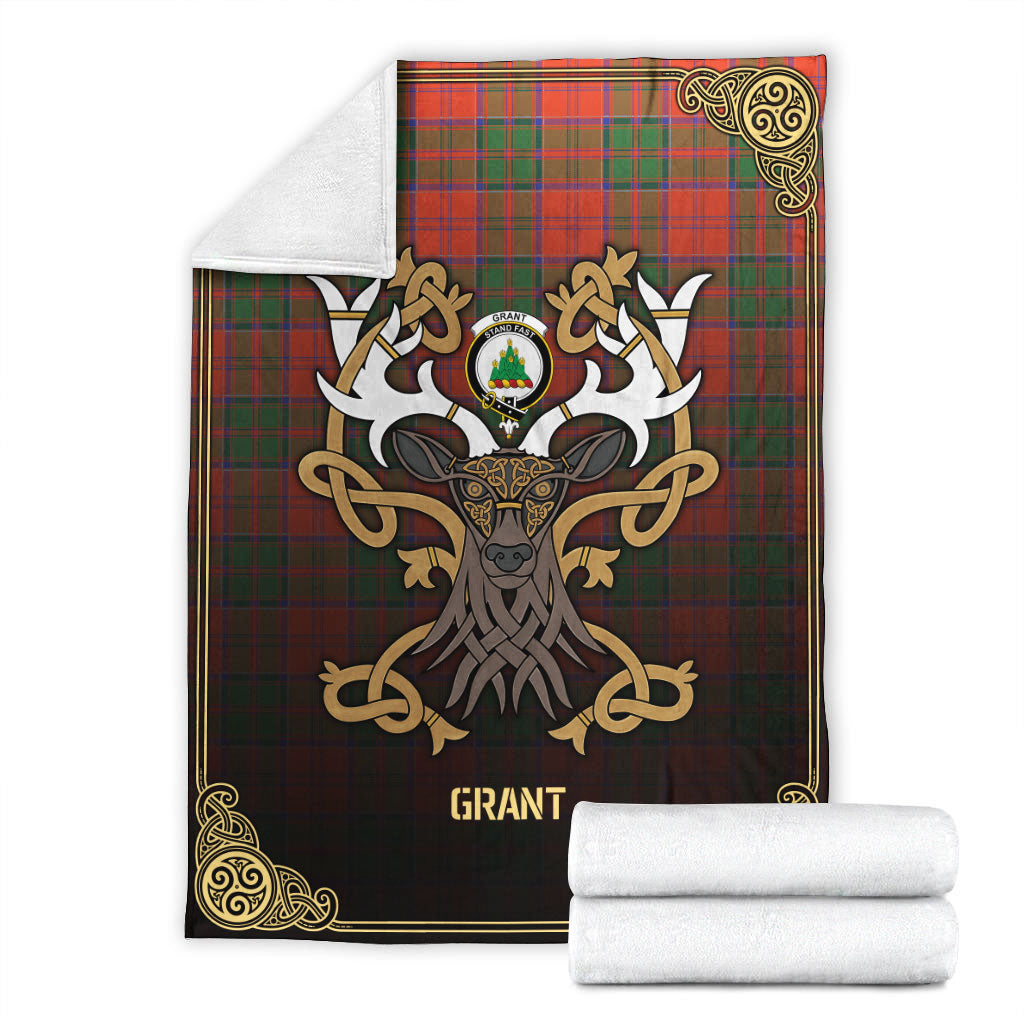 Grant Ancient Tartan Crest Premium Blanket - Celtic Stag style