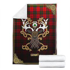 Grant Modern Tartan Crest Premium Blanket - Celtic Stag style