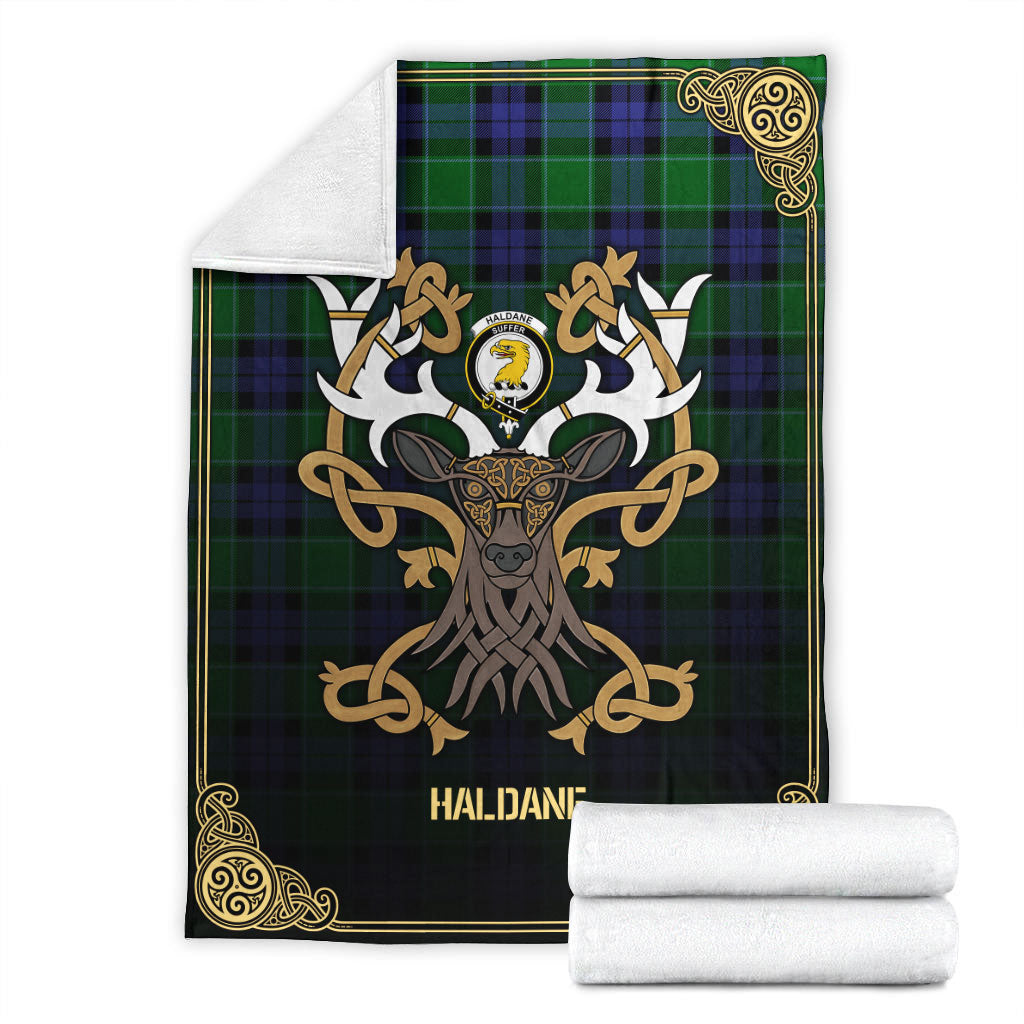 Haldane Tartan Crest Premium Blanket - Celtic Stag style