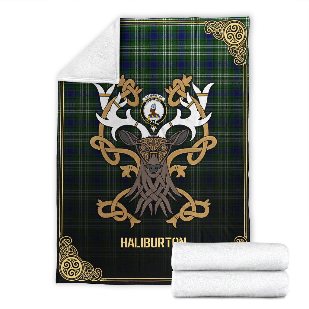Haliburton Tartan Crest Premium Blanket - Celtic Stag style