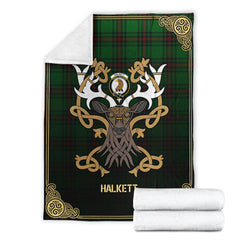 Halkett Tartan Crest Premium Blanket - Celtic Stag style